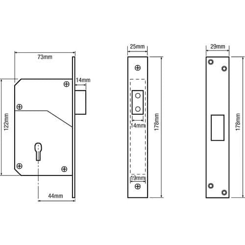 5 Lever Upright Mortice Deadlock Satin