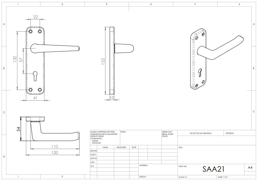 Aluminium Lever on Lock Backplate