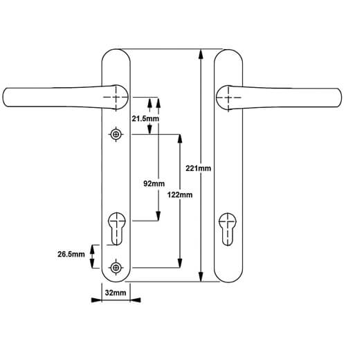 Lever UPVC Multipoint Door Handles - 92mm PZ Sprung 122mm Screw Centres