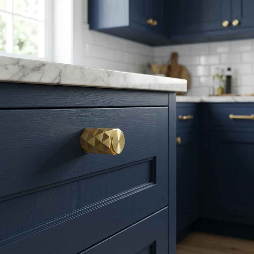 Diamond Cut Cylinder Cabinet Knob 30mm Dia.
