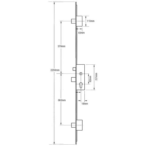 Latch 3 Deadbolts Split Spindle Multipoint Door Lock - Option 1 (top deadbolt to spindle = 570mm)