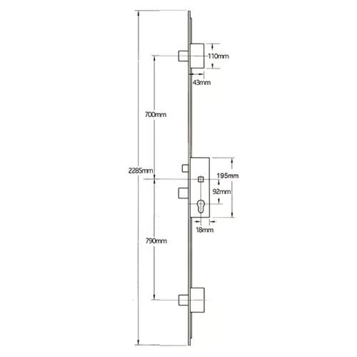 Secury A2 Latch 3 Deadbolts Auto Locking Multipoint Door Lock (top deadbolt to spindle = 700mm)