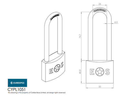 Long Shackle Brass Padlock