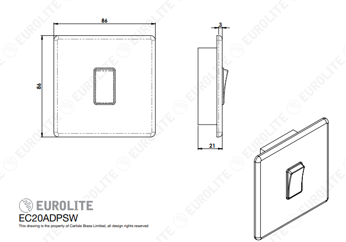 Concealed 3mm 20Amp Switch