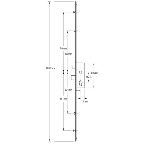 Europa Latch Deadbolt 2 Rollers 2 Mushrooms Split Spindle Multipoint Door Lock