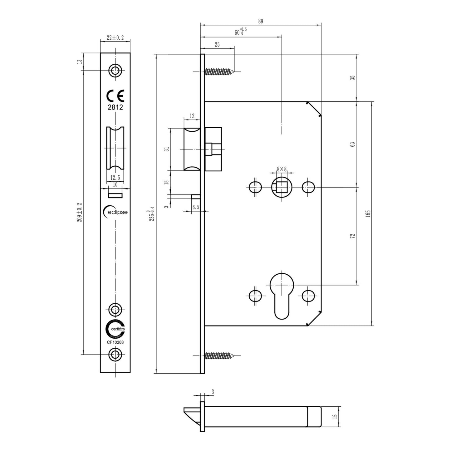 Din Nightlatch Square 60mm