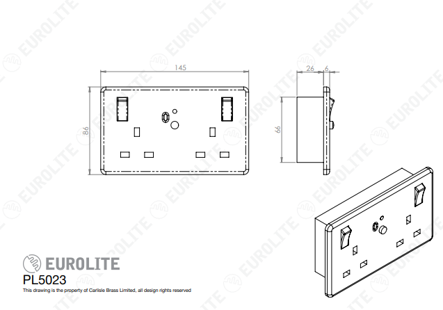 3 Amp 2 Gang DP RCD switched socket passive-30MA type A