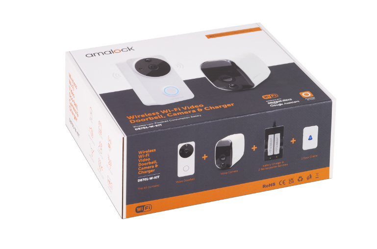 DB701 Wireless Doorbell & Chime Kit With 1 x White CAM200A Camera, Battery Charger And Rechargeable Batteries
