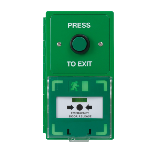Dual Unit MCP110 Call Point With Green Stainless Steel Exit Button