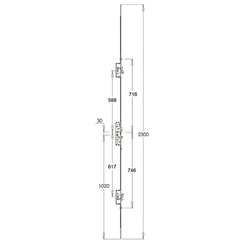 Latch 3 Hooks 2 Anti Lift Pins 3 Rollers Multipoint Door Lock - Option 1 (top hook to spindle = 588mm)