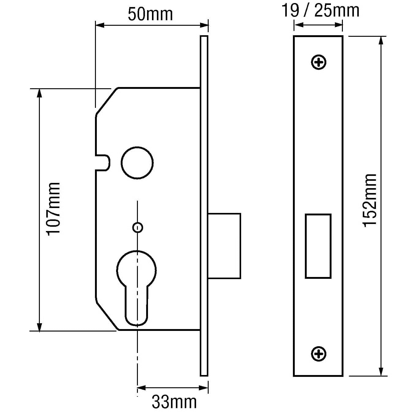 M4 Upright Euro 2" Mortice Deadlock