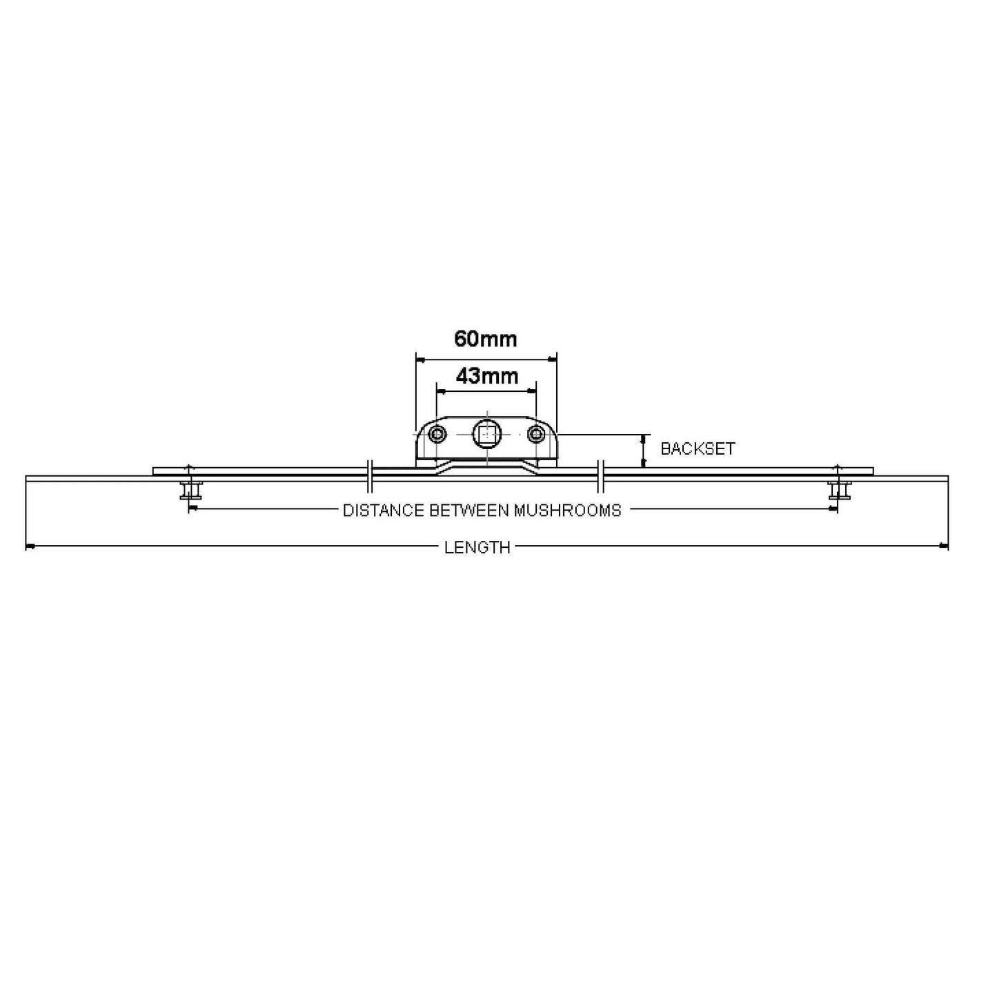 Inline Window Espagnolette - 22mm Backset Mushroom Cams