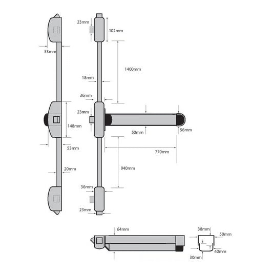 Hardware PHT55 Three Point Touch Bar Bolt (LEAD TIME: 5-7 DAYS)