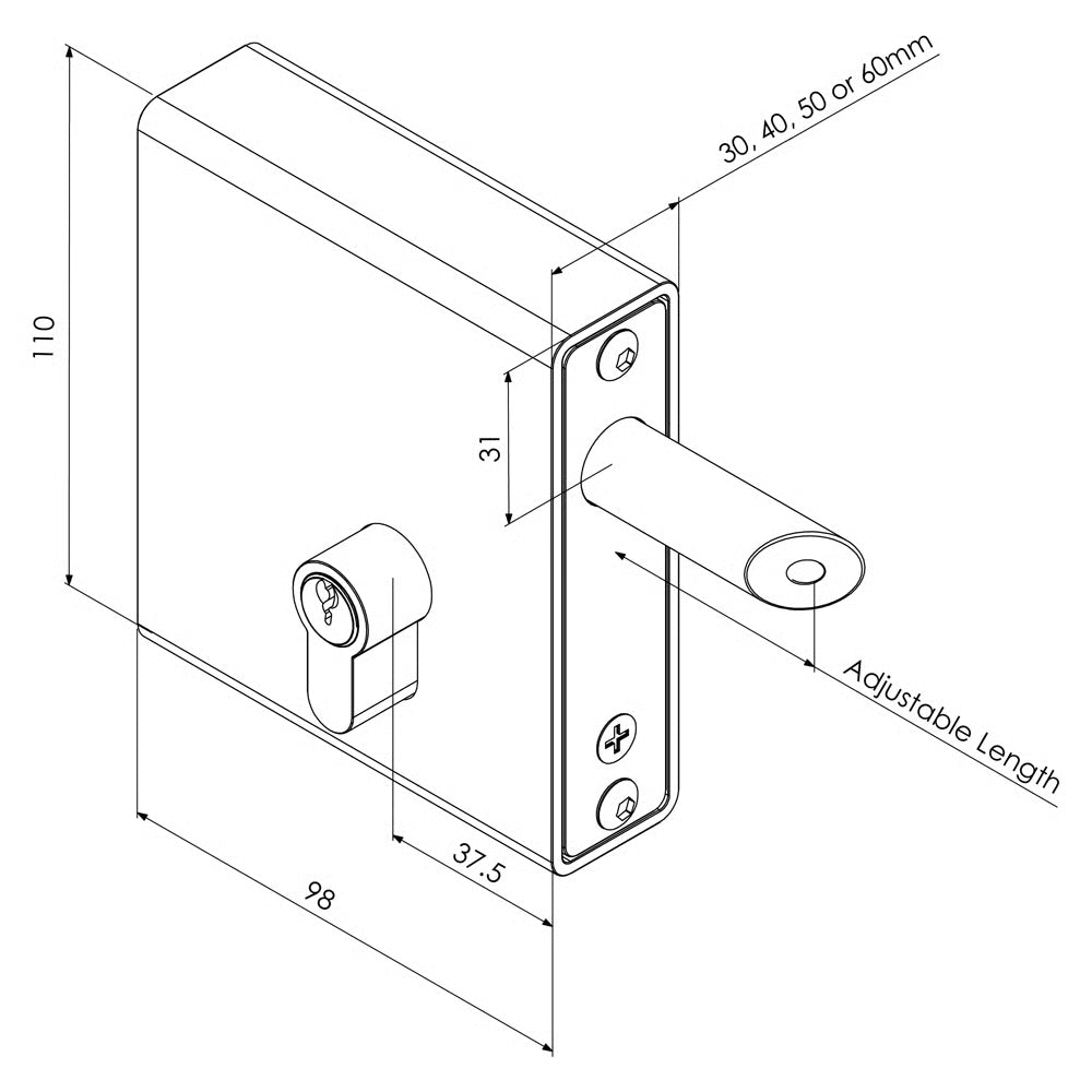 SWKL Weld-In Long Throw Keylatch Gate Lock (LEAD TIME: 2-3 DAYS)