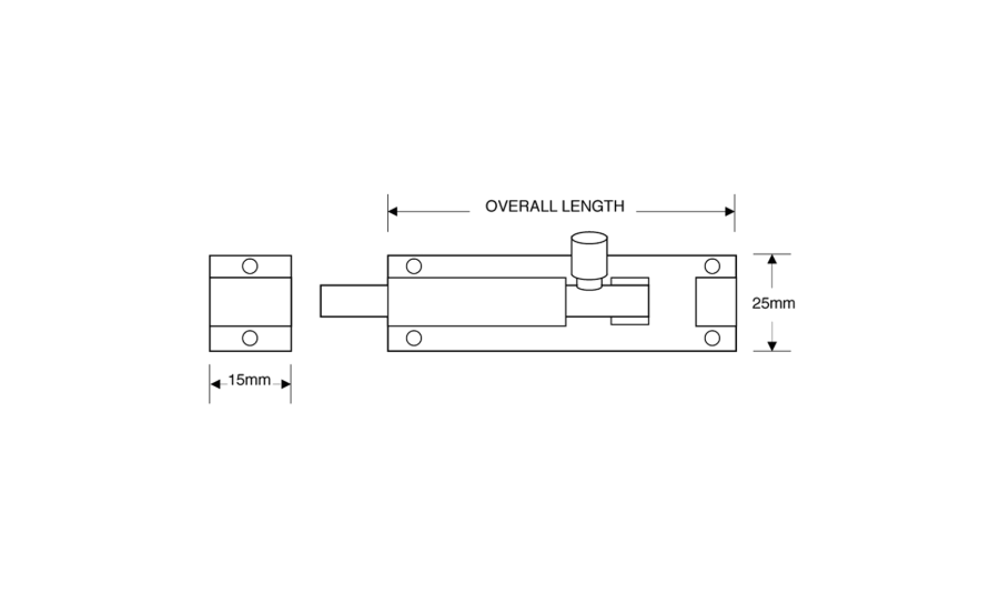 ASEC Aluminium 25mm Wide Straight Barrel Bolt
