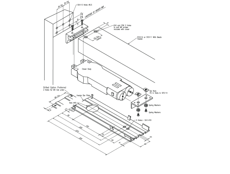ALPRO PRO50 Medium Duty Transom Door Closer C/W Pivot & Arm (Extended Spindle 17mm)