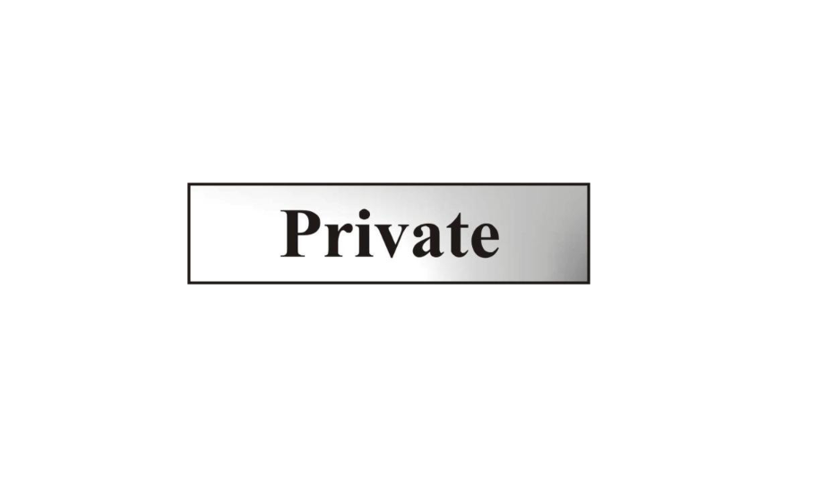 ASEC `Private` 200mm x 50mm Chrome Self Adhesive Sign