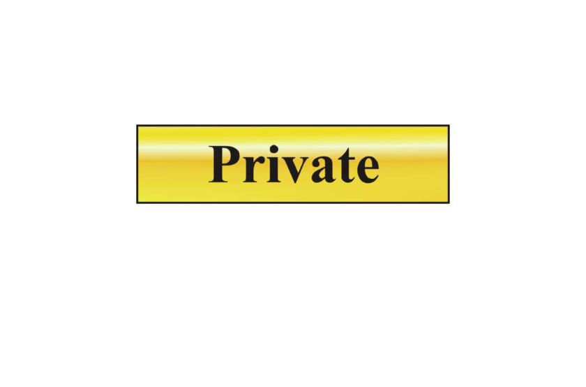 ASEC `Private` 200mm x 50mm Gold Self Adhesive Sign