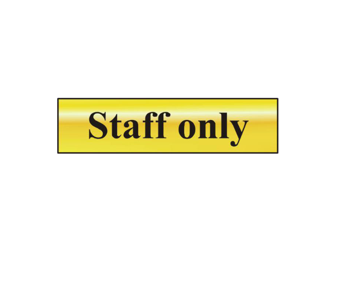 ASEC `Staff Only` 200mm x 50mm Gold Self Adhesive Sign