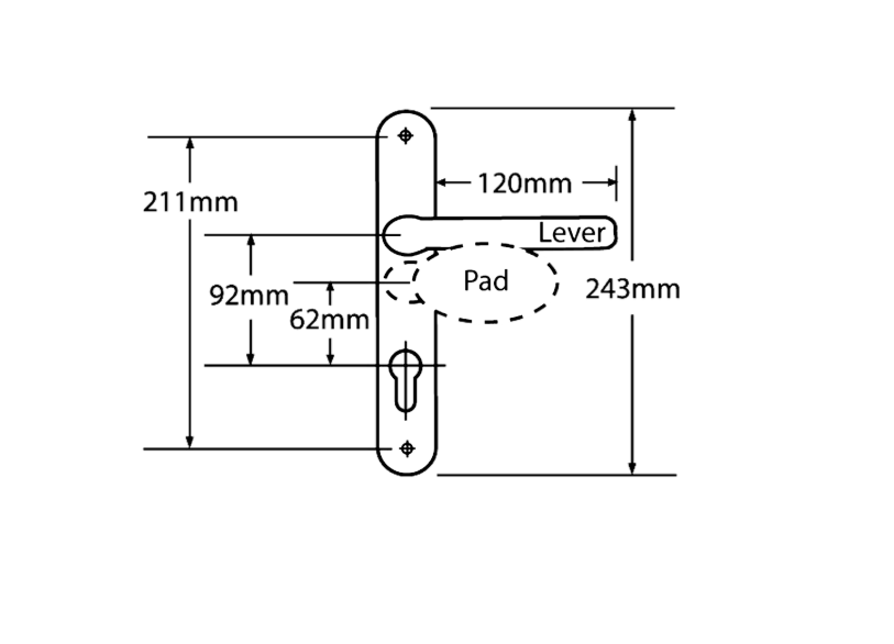 FAB & FIX Ashford Sprung Lever/Moveable Pad Multipoint Door Handles 92mm & 62mm PZ 211mm Fixings