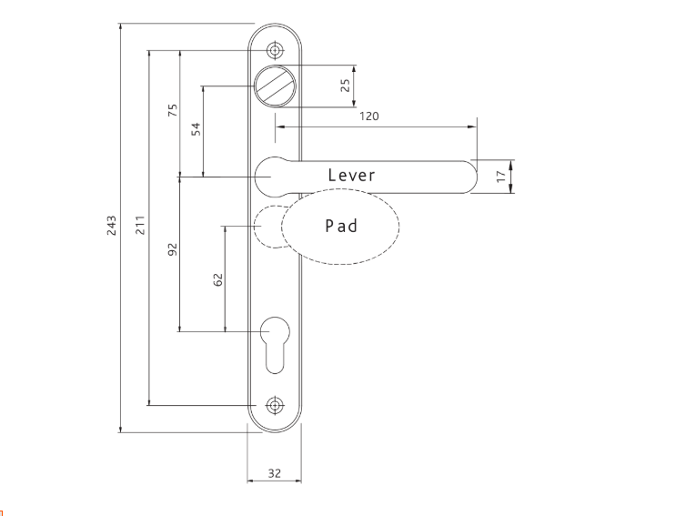FAB & FIX Balmoral Sprung Lever/Moveable Pad Multipoint Door Handles 92mm & 62mm PZ 211mm Fixings With Snib