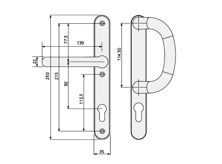 FAB & FIX Kensington Unsprung Lever/Pull Multipoint Door Handles 92mm PZ 215mm Fixings
