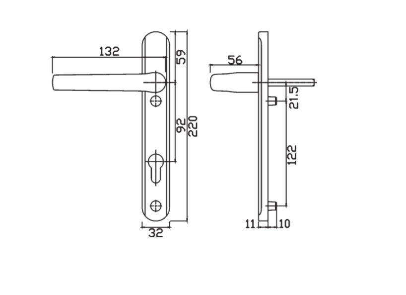 GREENTEQ Alpha Unsprung Lever/Lever Multipoint Door Handles 92mm PZ 220mm Backplate 122mm Fixings