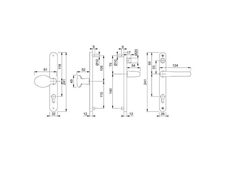 HOPPE 76G/3633N/3623N/1710 Sprung Lever/Moveable Pad Multipoint Door Handles 92mm & 62mm PZ 215mm Fixings