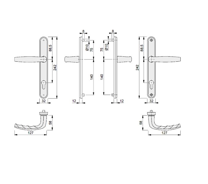HOPPE Atlanta 1530/3830N Sprung Lever/Lever Multipoint Door Handles 92mm PZ 215mm Fixings