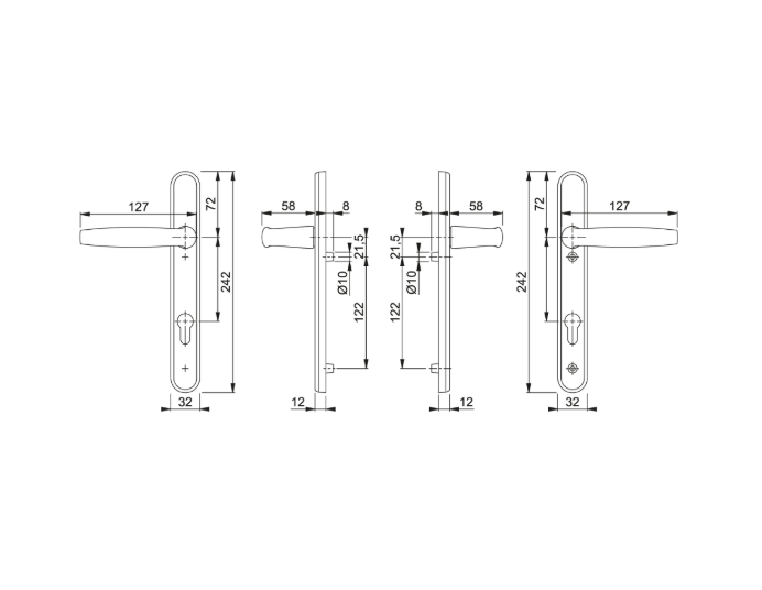 HOPPE Atlanta Sprung Lever/Lever Multipoint Door Handles 92mm PZ 122mm Fixings