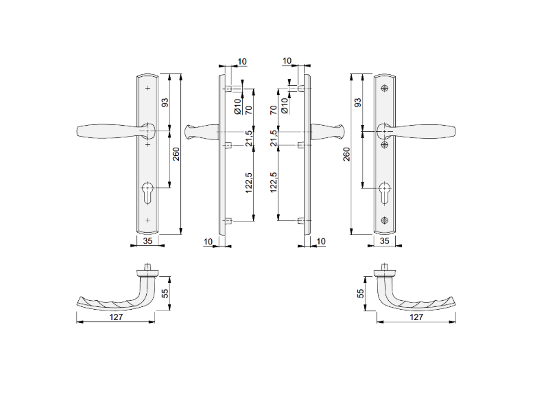 HOPPE New York 1810/3816N Unsprung Lever/Lever Multipoint Door Handles 92mm PZ 91.5mm & 122.5mm Fixings