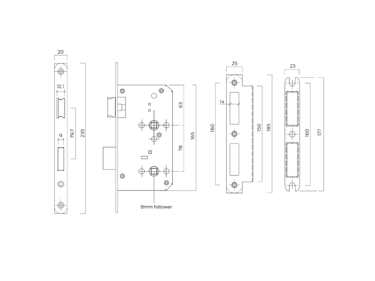 BRITON 5730 DIN Standard Fire Rated Bathroom Lock Case 60mm Backset
