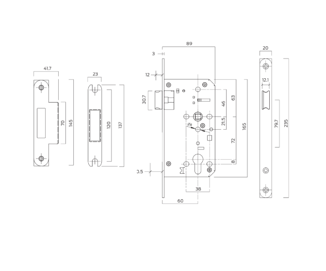 BRITON 5740 DIN Standard Fire Rated Latch Case 60mm Backset