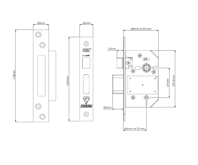 UNION J2200 StrongBOLT BS 5 Lever Sashlock
