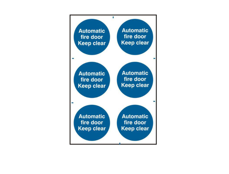 ASEC `Automatic Fire Door Keep Clear` 200mm x 300mm PVC Self Adhesive Sign