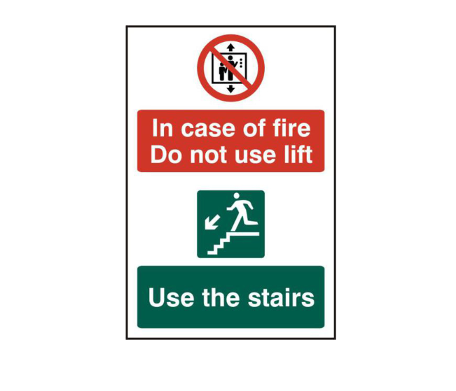ASEC `In Case Of Fire Do Not Use Lift` 200mm x 300mm PVC Self Adhesive Sign