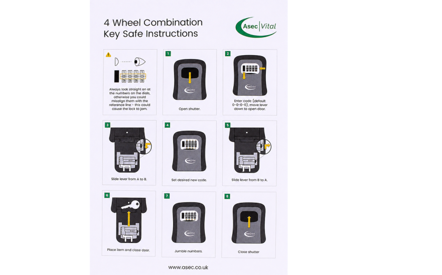 ASEC VITAL 4 Wheel Combination Key Safe Black