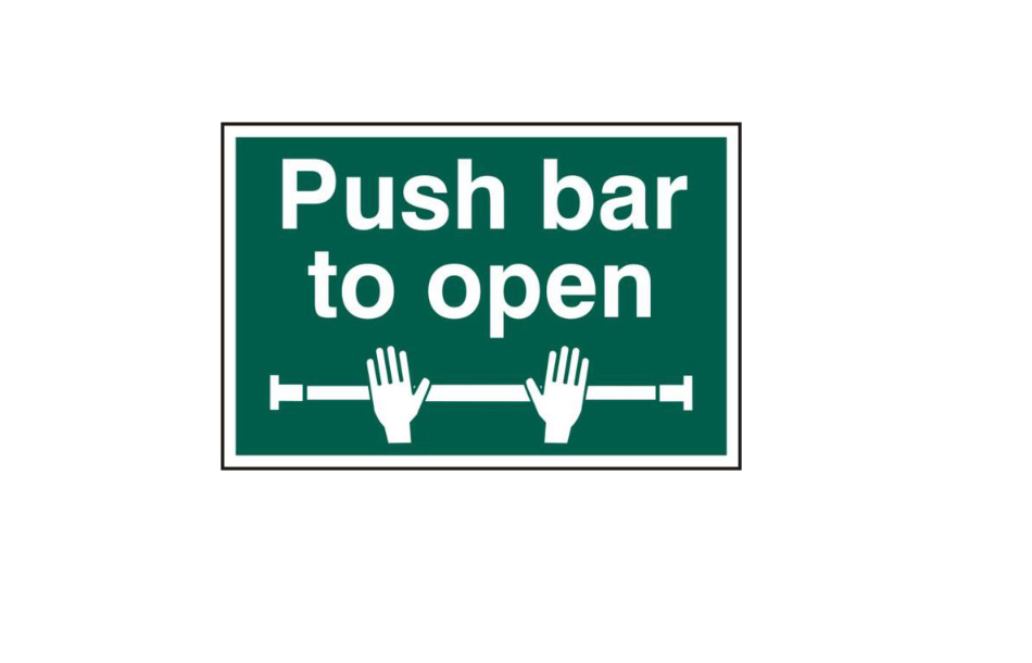 ASEC `Push Bar To Open` 200mm x 300mm PVC Self Adhesive Sign