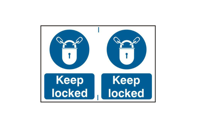 ASEC `Keep Locked` 200mm x 300mm PVC Self Adhesive Sign