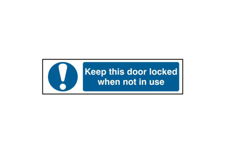 ASEC `Keep This Door Locked When Not In Use` 200mm x 50mm Self Adhesive Sign