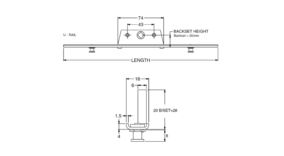 Urail Espag Rod 16mm Faceplate & 8mm Cam With 20mm Backset