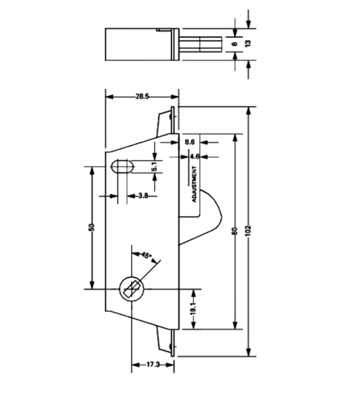 MS1848 Patio Mortice Hookbolt