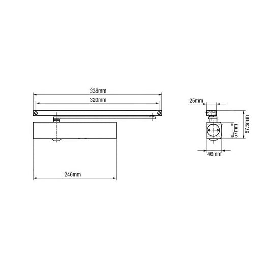 TS90 Size 3 Overhead Cam Action Slide Arm Door Closer