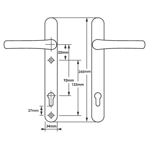 Lever UPVC Multipoint Door Handles - 92mm PZ Sprung 122mm Screw Centres - Long Backplate