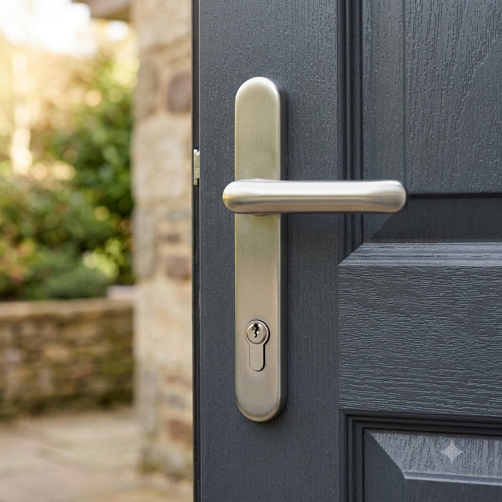 TS007 2 Star Grade 304 Stainless Steel Lever Lever UPVC Multipoint Door Handles - 92mm PZ Sprung 210mm Screw Centres
