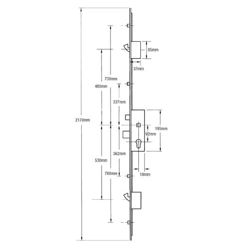 859 Type 17 Latch Deadbolt 4 Rollers 2 Hooks Split Spindle Multipoint Door Lock
