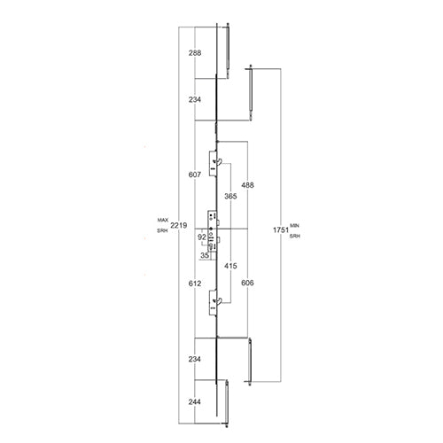 Latch Deadbolt 2 Hooks 2 Rollers Lift Lever or Double Spindle Multipoint Door Lock (top hook to spindle = 365mm)