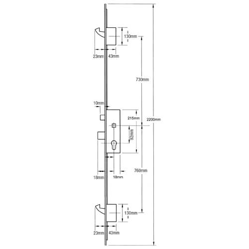 H650 Latch Deadbolt 2 Hooks Option 2 Lift Lever Single Spindle Multipoint Door Lock