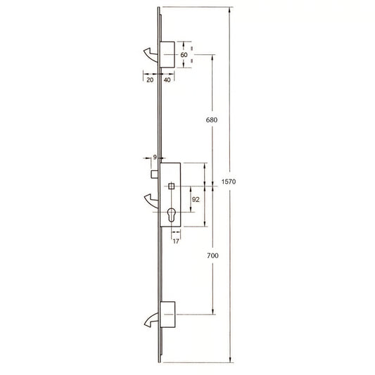 YS170 Series Round 20mm Faceplate Multipoint Door Lock - 1570mm