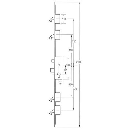 Cobra Latch Deadbolt 4 Hooks Lift Lever and Split Spindle Multipoint Door Lock